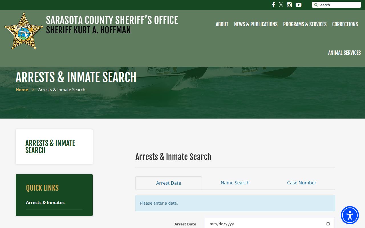 Sarasota County Sheriff official arrest search and disclaimer