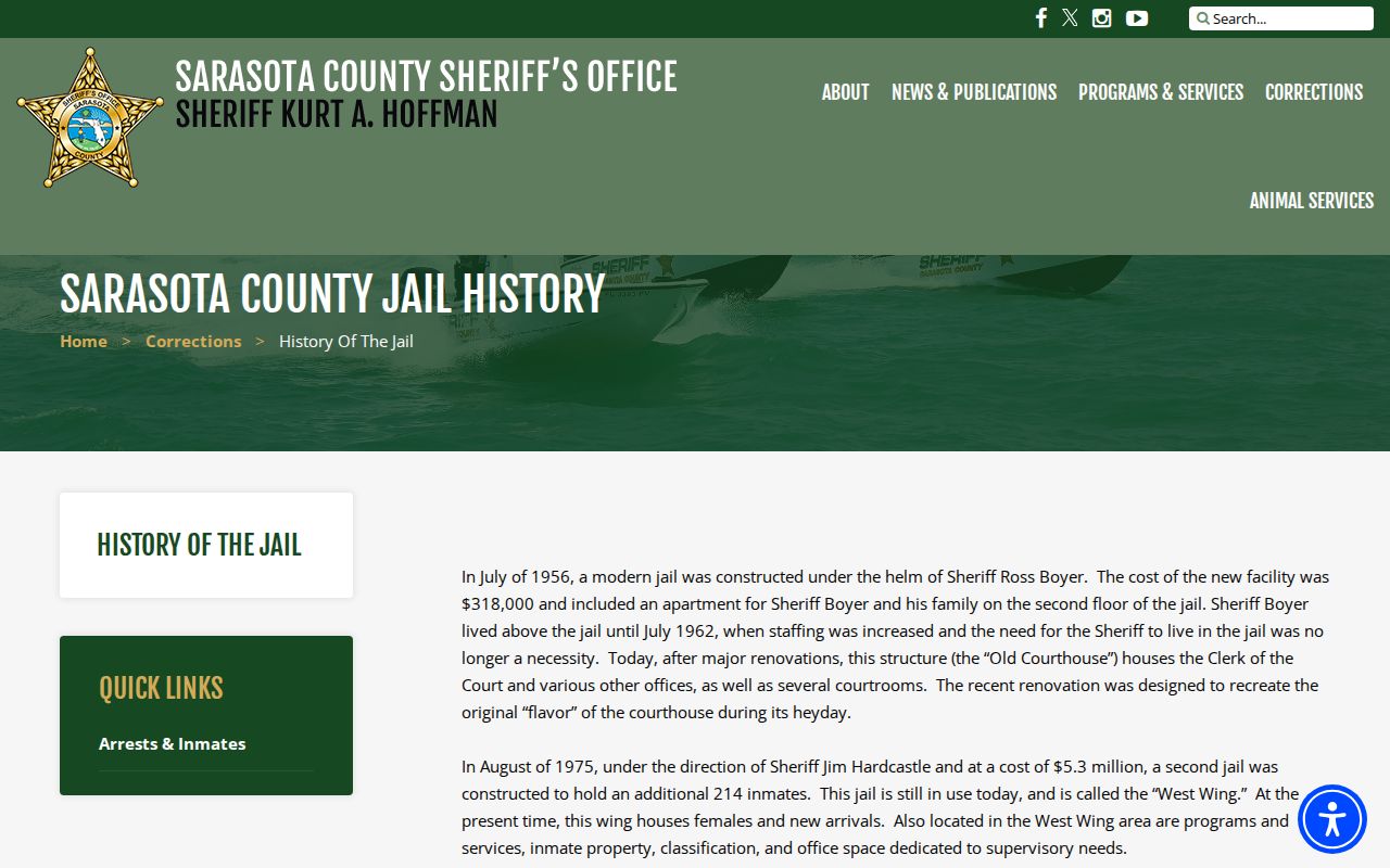 Sarasota County jail West East and North Wing history