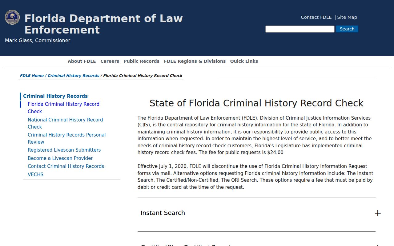 FDLE official Florida criminal history check products