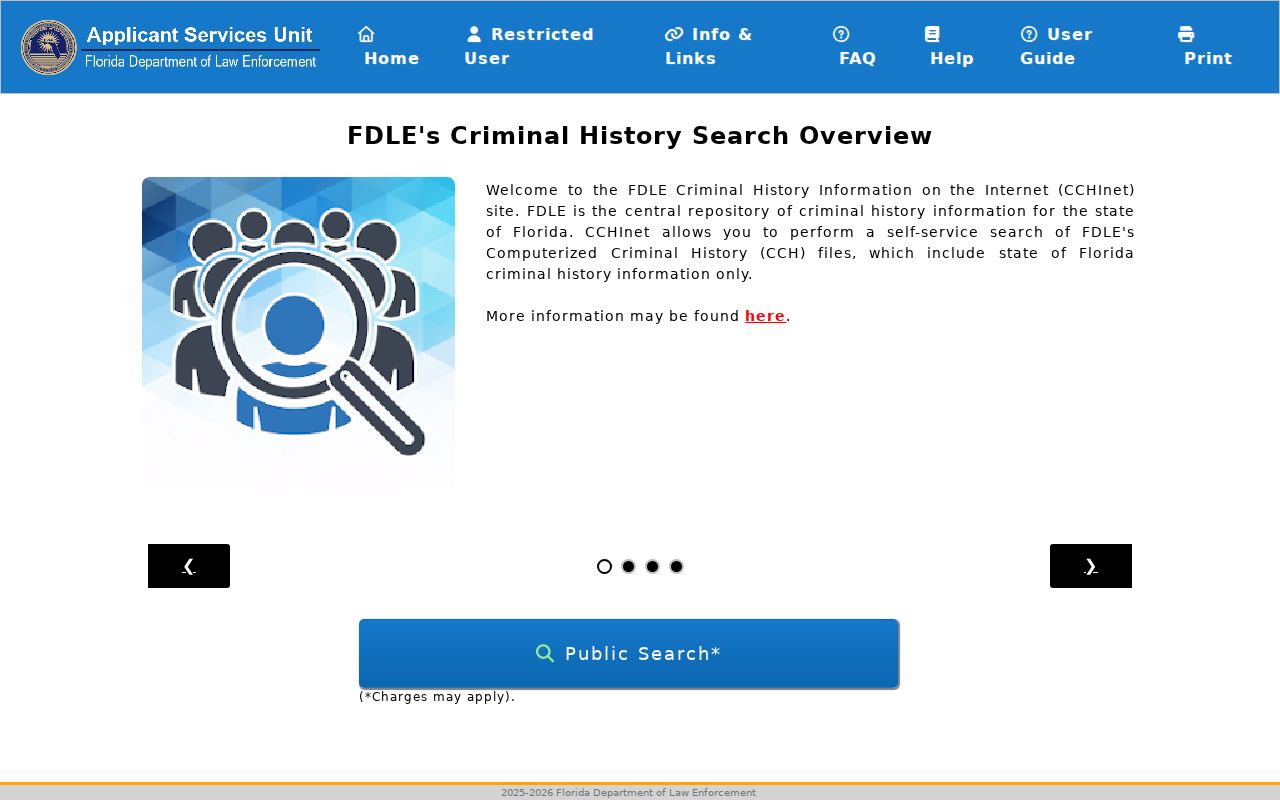 FDLE CCHInet Florida name search interface